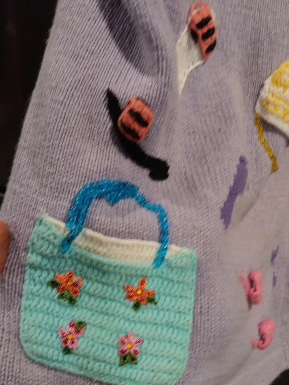 Storybook Knits Lavender Zip-Front Cardigan with Colorful Appliqués